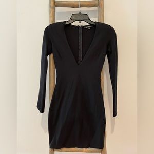 Black Long Sleeve Deep V mini Dress